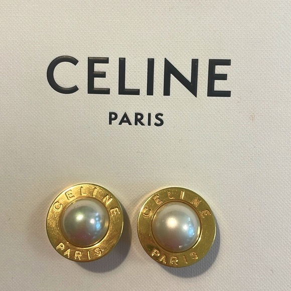 Celine Vintage Gold and Pearl Clip on earrings EUC - Picture 1 of 4